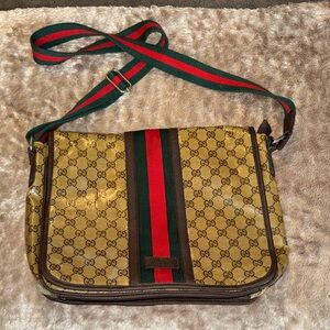 Gucci Tan and Green GG Messenger Bag